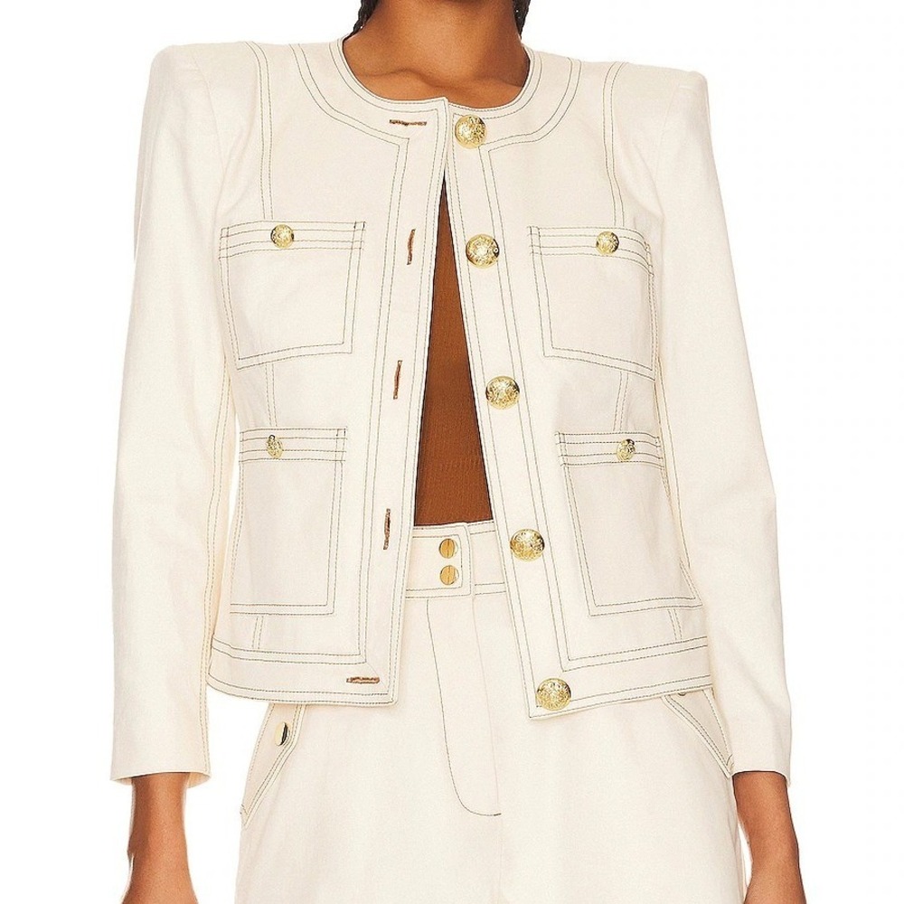 Veronica Beard Ecru Cream Ferazia Jacket Blazer Canvas Cotton Size 8